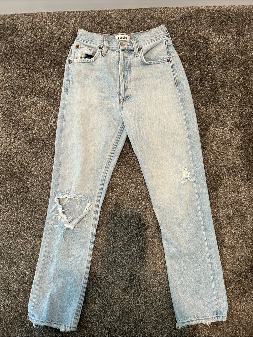 Agolde Light Blue Straight Leg Distressed Jeans